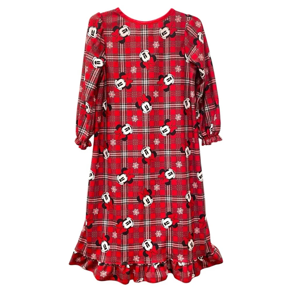 Disney Girls 4T Plaid Minnie Mouse Nightgown Flannel Ruffle Christmas Granny